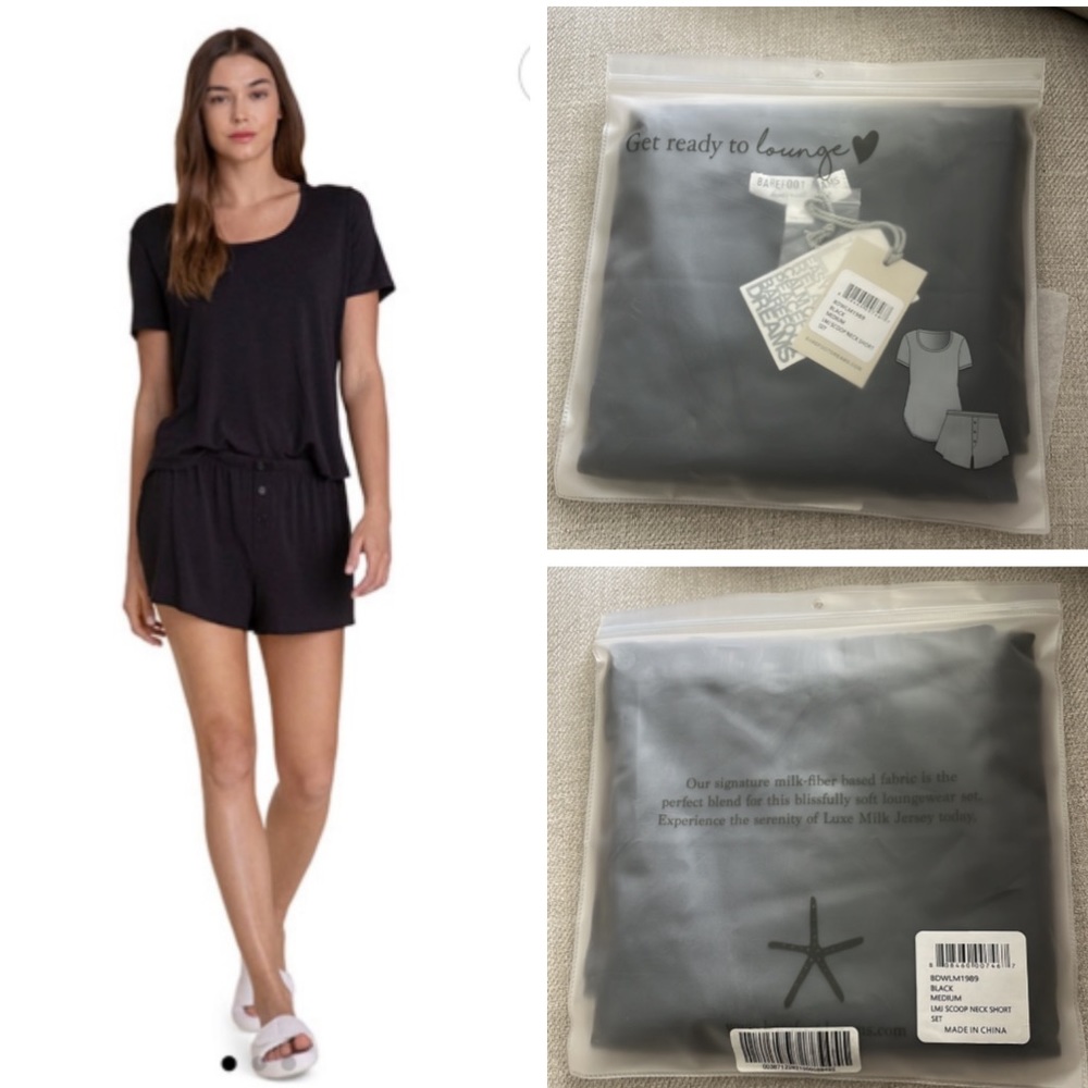 NWT Barefoot Dreams Pajamas Luxe milk jersey® scoop neck shirt & short PJ set